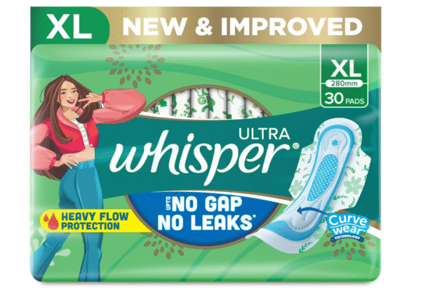Whisper Ultra Clean XL with Wings - 30 Pads | Long Lasting