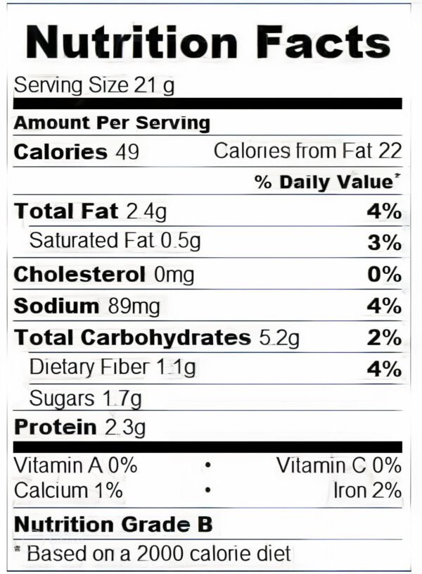 Nutrition Facts label of Jatamansi (Musk Root) showing calories, fats, proteins, and minerals per 21g serving