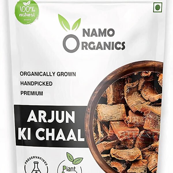 Front view of Organic Arjun ki Chaal 400g pack showing product name and clean Ayurvedic packaging