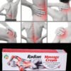 Visual collage showing targeted pain relief areas like back, neck, shoulders, and joints with Radian Massage Cream pack at the bottom