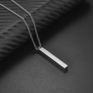 Men’s Silver Edge Bar Pendant – Minimalist Necklace